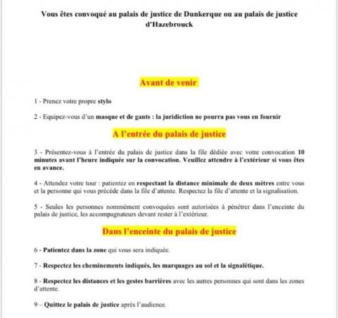 Les consignes sanitaires applicables au Tribunal à compter du 11 mai 2020